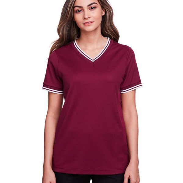 Devon & Jones Women's CrownLux Performance® Plaited Tipped V-Neck Shirt DG20CW Women's CrownLux Performance® Plaited Tipped V-Neck Shirt Thumbnail