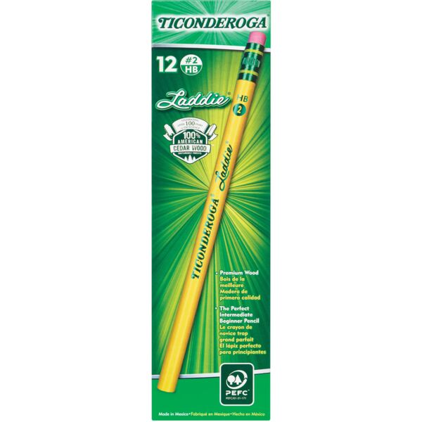 Dixon Ticonderoga Company  Laddie Pencil, No. 2 Soft, With Eraser, Yellow, 12ea/DZ Thumbnail